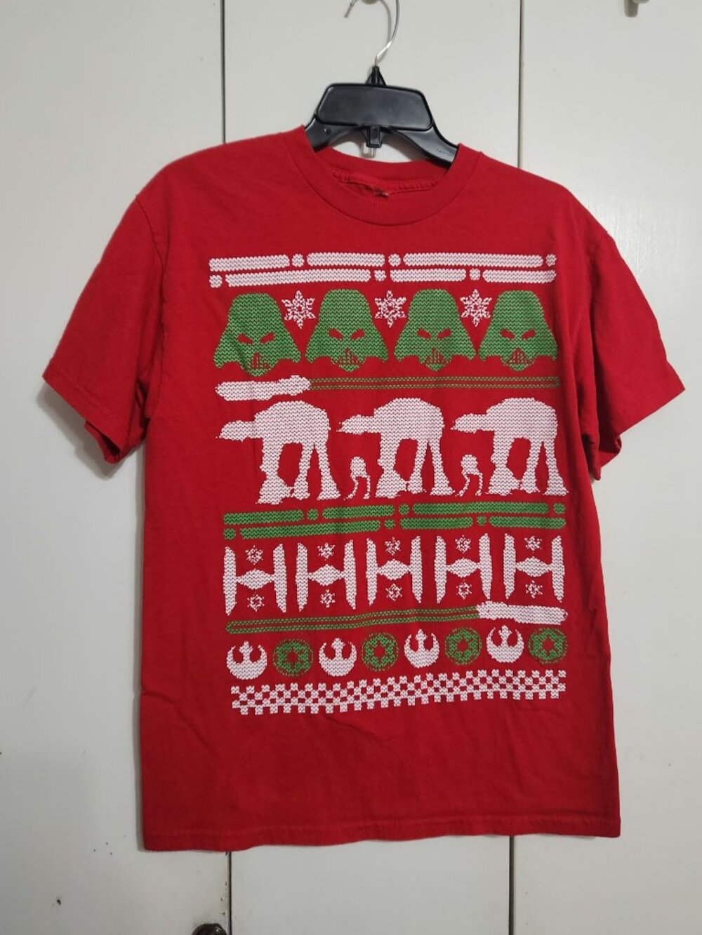 Star Wars Ugly Christmas T Shirt Mens Medium Red Darth Vader AT-AT Fair Isle